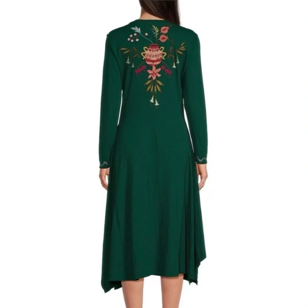 Johnny Was Amarylla Handkerchief Green Floral Embroidered Midi Dress - Medium - Picture 4 of 12